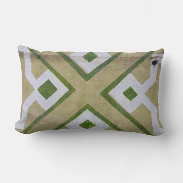 Brun, vit och grönt närbild av textilmaterial lumbarkudde (Framsida)