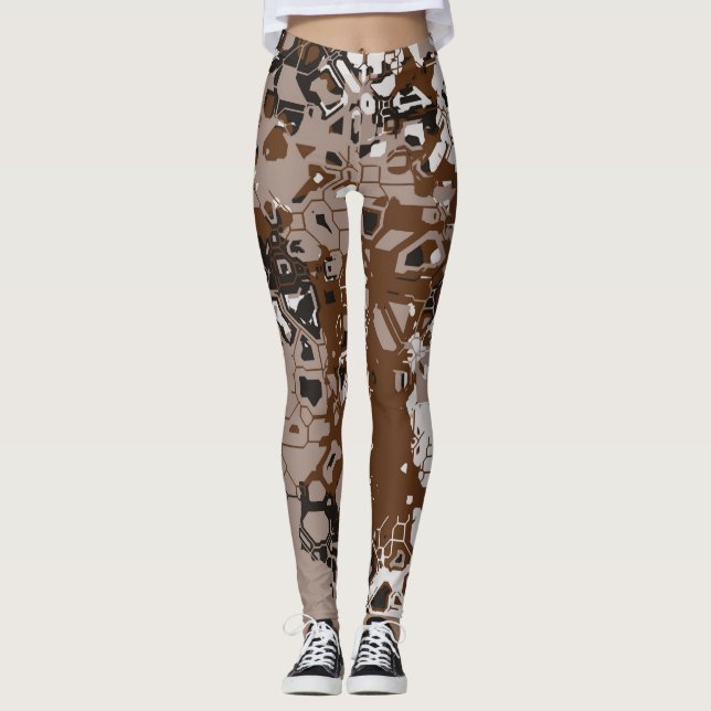 Brun vit och svart abstrakt leggings (Framsida)