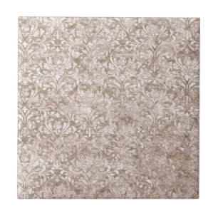 Brun Vit Ornamenterad Virvel Flourish Antik Vintag Kakelplatta