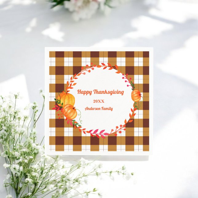 Brun vit rutig mönster Thanksgiving  Pappersservett (Skapare uppladdad)
