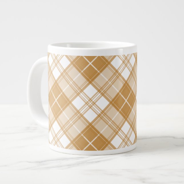 Brun vit tartanmönster yxm0uat9 jumbo mugg (Framsida vänster)