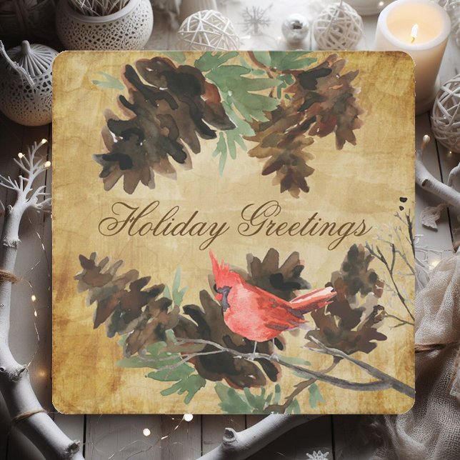 Brun vs. Röd Kardinal Tallkottar Julkort (Skapare uppladdad)
