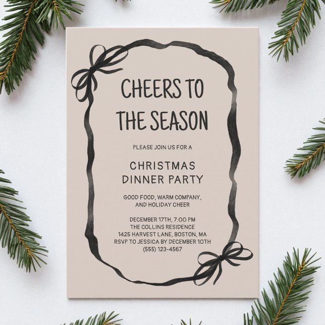 Brun Whimissisk julmiddag Hand plockade Party Inbjudningar (Brown Whimsical Hand Drawn Christmas Dinner Party Invitation)