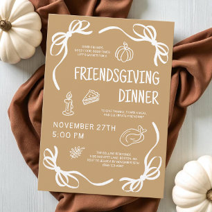 Brun Whimsical Hand plockade Friendsgiving-middag Inbjudningar