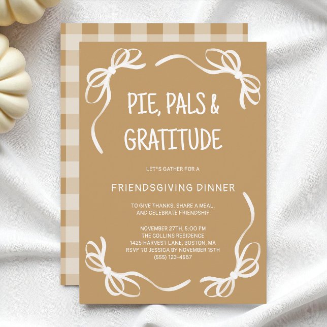 Brun Whimsical Hand plockade Friendsgiving-middag Inbjudningar (Brown Whimsical Hand Drawn Friendsgiving Dinner Invitation)