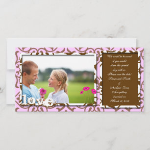 Brun wirl Damask & Gerbers på Blue Save Date Spara Datumet