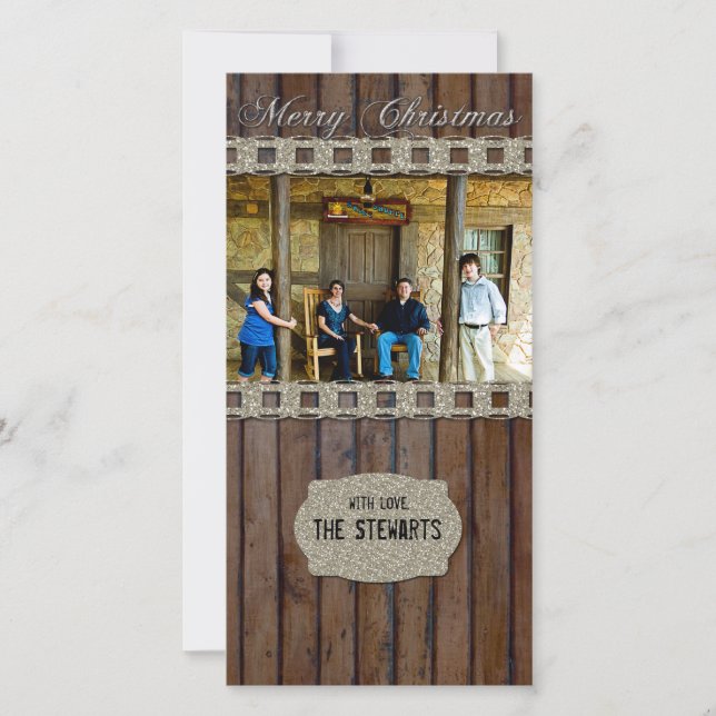 Brun Wood Land-fotopatjokort i Silver Julkort (Framsida)