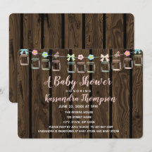 Brun Wood Rustic Mason Burk Baby Shower-inbjudan