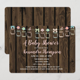 Brun Wood Rustic Mason Burk Baby Shower-inbjudan Inbjudningar