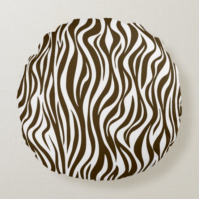 Brun Zebra Skinntryck Rund Kudde (Framsidan)