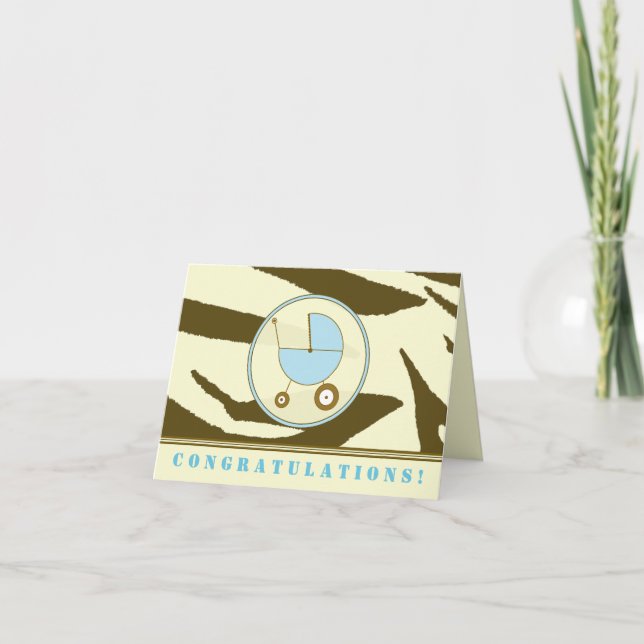 Brun Zebra tryck/Blått Baby-Grattis-kort Kort (Framsida)