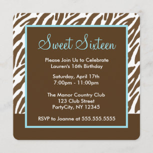 Brun Zebra tryck, Sweet sixteen Party Inbjudningar