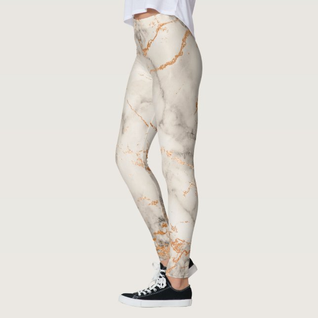Bruna accenter och vitt abstrakt mönster leggings (Vänster)