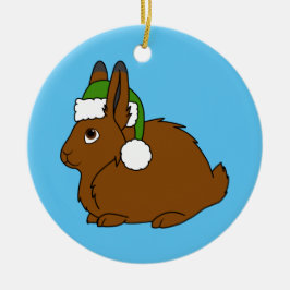 Bruna arktiska Hare med den gröna Santa för jul Julgransprydnad Keramik