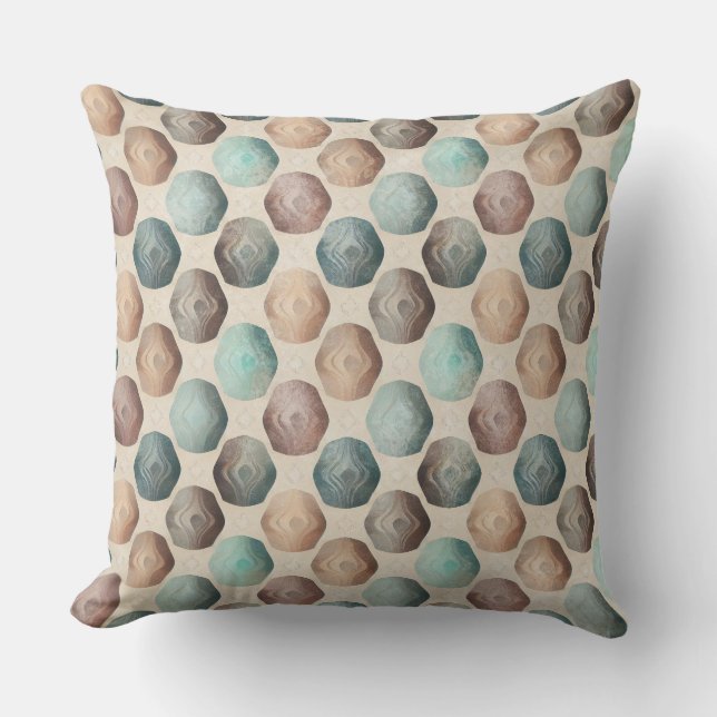 BRUNA BEGRÄNNA TEAL GRÖNA GEOMETRISKA FORMER KUDDE (Framsida)
