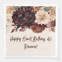 Bruna Beige Elfenbensvita Blommiga Festsservetter