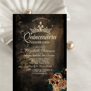 Bruna blommor Damaskus Mörk gotisk Quinceañera  Inbjudningar