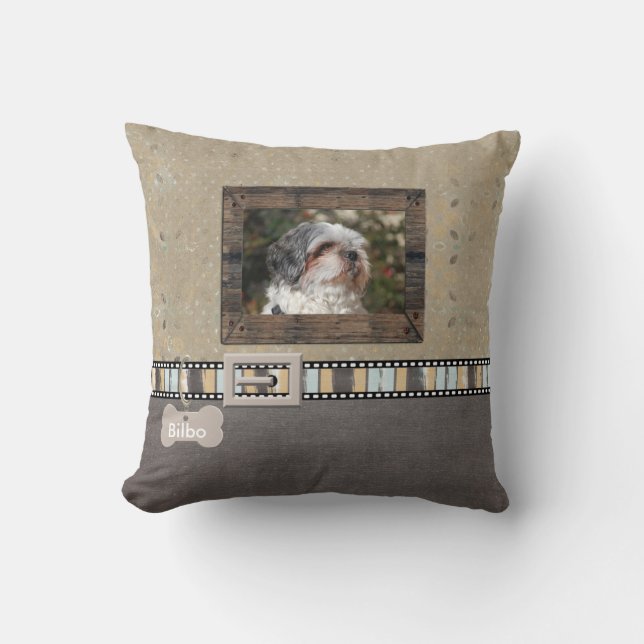 Bruna det görade randig grå färghusdjurfotoet kudde (Framsida)