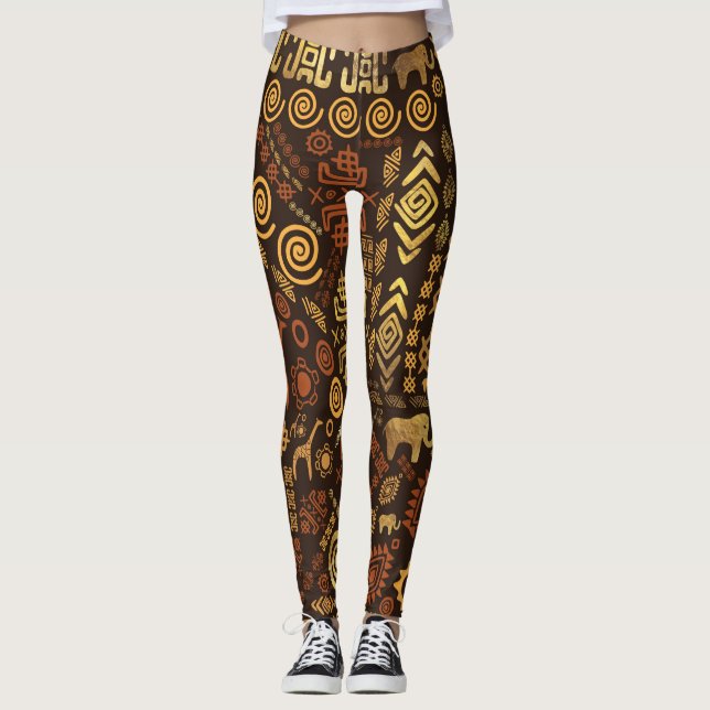 Bruna etnisk afrikansk modell och guld #12 leggings (Framsida)