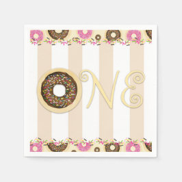 Bruna gräddglassprutdonuts ETT 1-års födelsedagsfe Pappersservett
