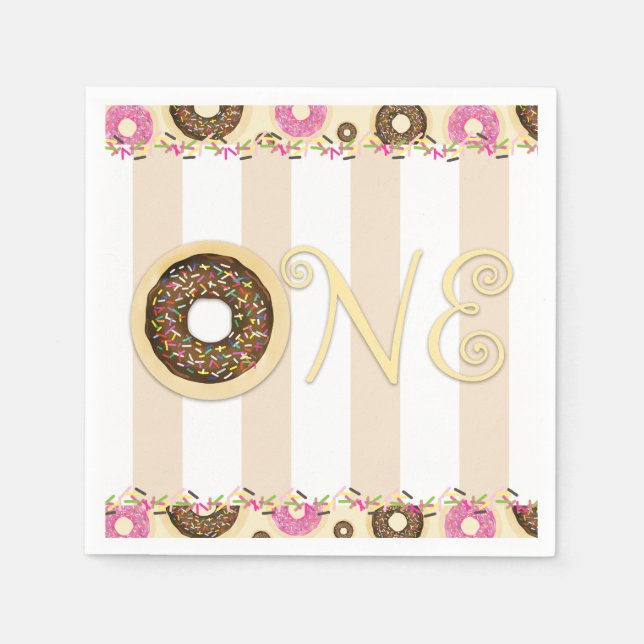 Bruna gräddglassprutdonuts ETT 1-års födelsedagsfe Pappersservett (Framsidan)