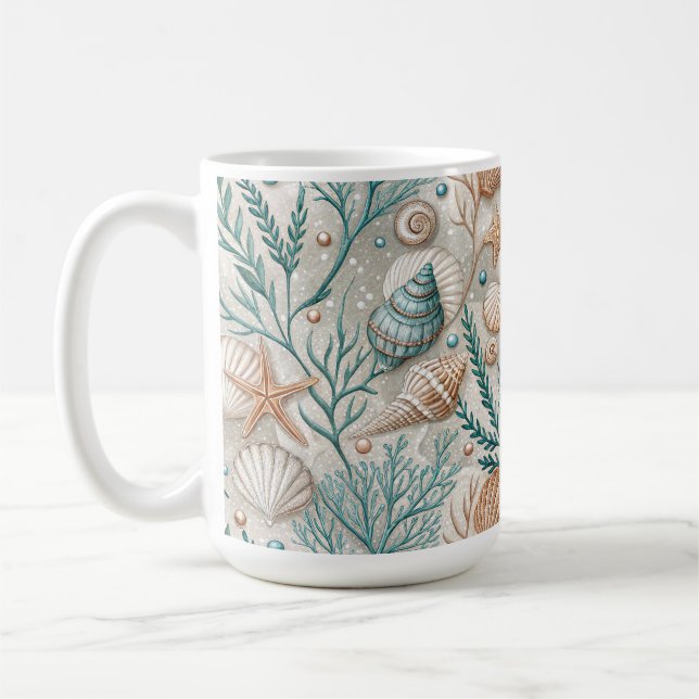 BRUNA GRÖNA VITA SNECKOR OCH AKVATISK LÖVMASSA KAFFEMUGG (Vänster)
