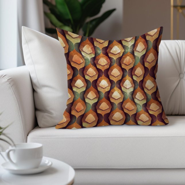 Bruna Grönt Abstrakt Earth Tones Kudde (Burnt orange fall/autumn colors decorator pillow)