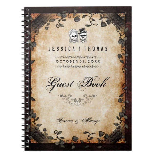 Bruna Halloween som gifta sig den gotiska skelett- Anteckningsbok (Framsidan)