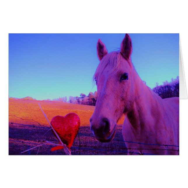 Bruna hästar och rött hjärta hälsningskort (Framsidan Horizontal)