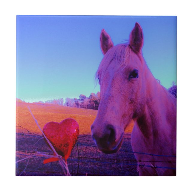 Bruna hästar och rött hjärta kakelplatta (Framsidan)