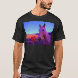 Bruna hästar och rött hjärta t shirt