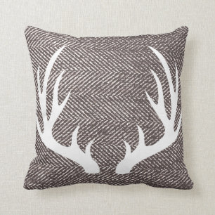 Bruna herringbone- & hjorthorn på kronhjort för kudde