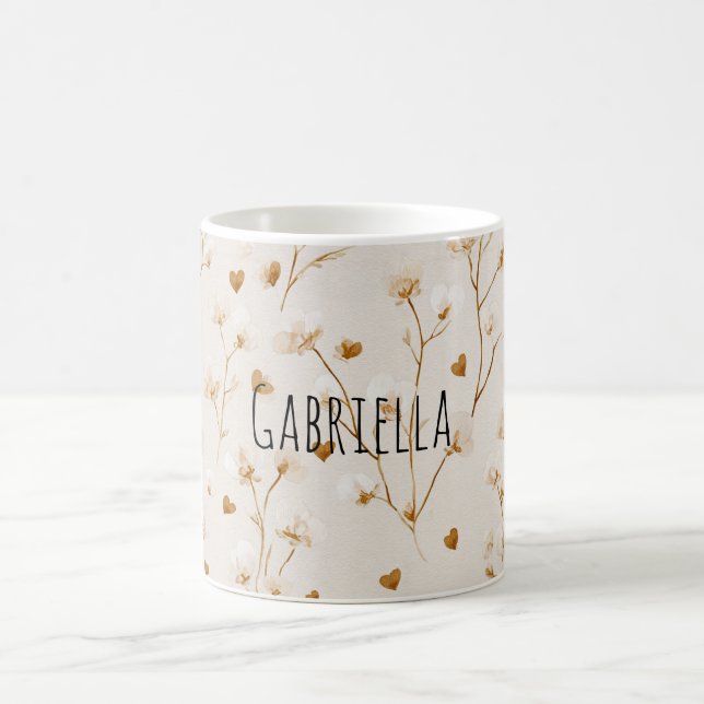 Bruna hjärtan rodnar blommor kaffemugg (Center)