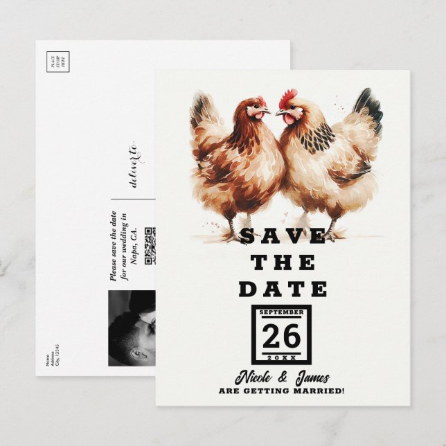 Bruna hönor akvarell bröllop Save the Date Meddelande Vykort (Fram/baksida)