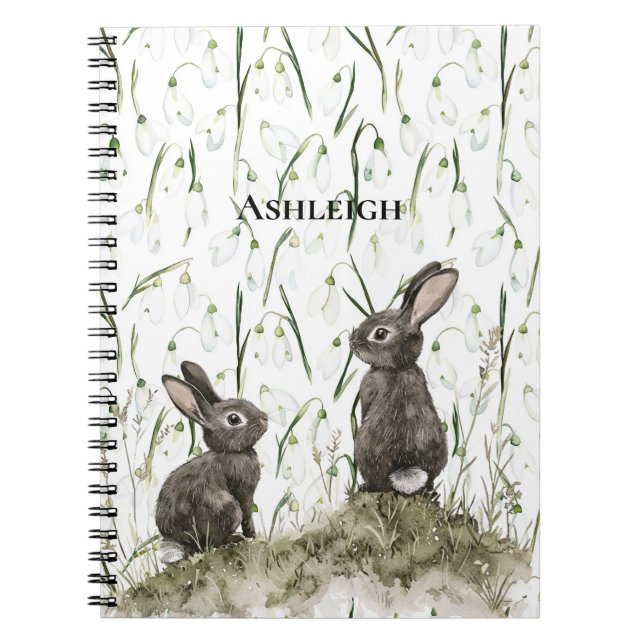 Bruna kaniner Vita blommor Anteckningsbok (Framsidan)