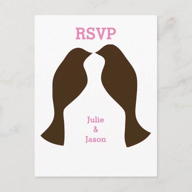 Bruna kärleksfåglar - RSVP vykort (Framsida)