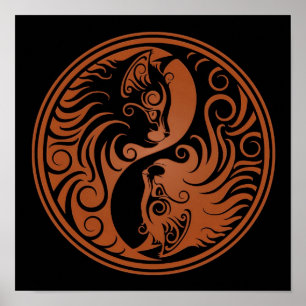 Bruna och svart Yin Yang katter Poster