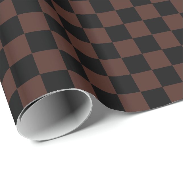 Bruna och svarta schackrutiga rutor presentpapper (Rullad Hörn)