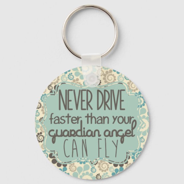 Bruna och Teal Retro Guardian Angel Keychain Nyckelring (Framsida)