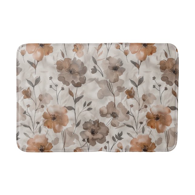 Bruna Orange Crème Blommor Badrumsmatta (Framsidan)