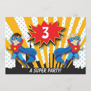 Bruna pojkar för twillingarSuperherofödelsedag Inbjudningar