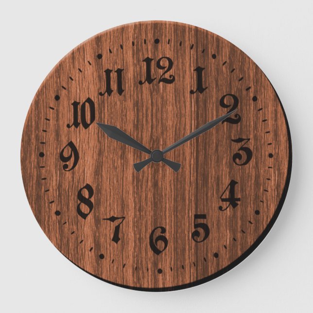 Bruna Rustic Wooden Clock Stor Klocka (Framsida)