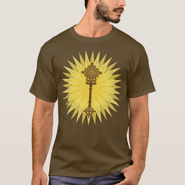 Bruna, traditionell etiopisk Kor-design T Shirt (Framsida)
