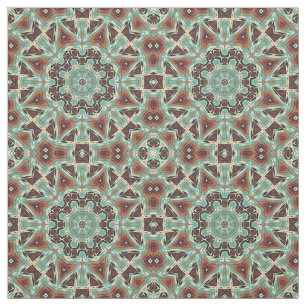 Bruna Turkos Röda Orangen Aztec Mosaic Mönster Tyg