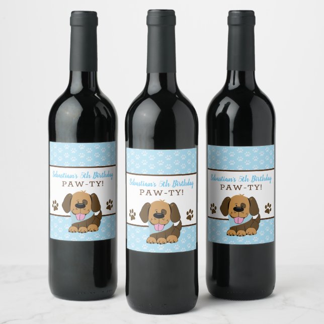 Bruna valp hund vin etiketter (Flaskor)
