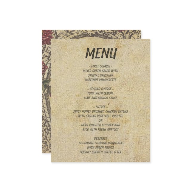 Bruna Vintage Klassiska Bröllopsmenyer (Fram/Back In Situ)