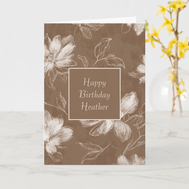 Bruna Vita Abstrakt Blommor Födelsedag Kort (Gul blomma)