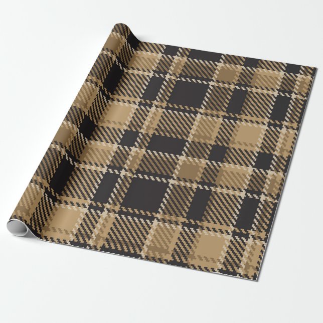 Brunbeige plaid mönster presentpapper (Utrullad)