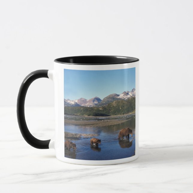 Brunbjörn, grizzlybjörn, sugga och ungar i mugg (Vänster)