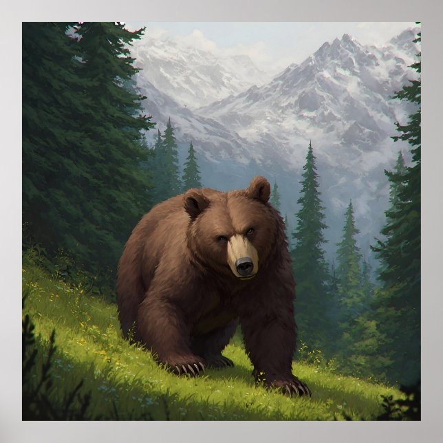 Brunbjörn i en bergsäng poster (Framsidan)